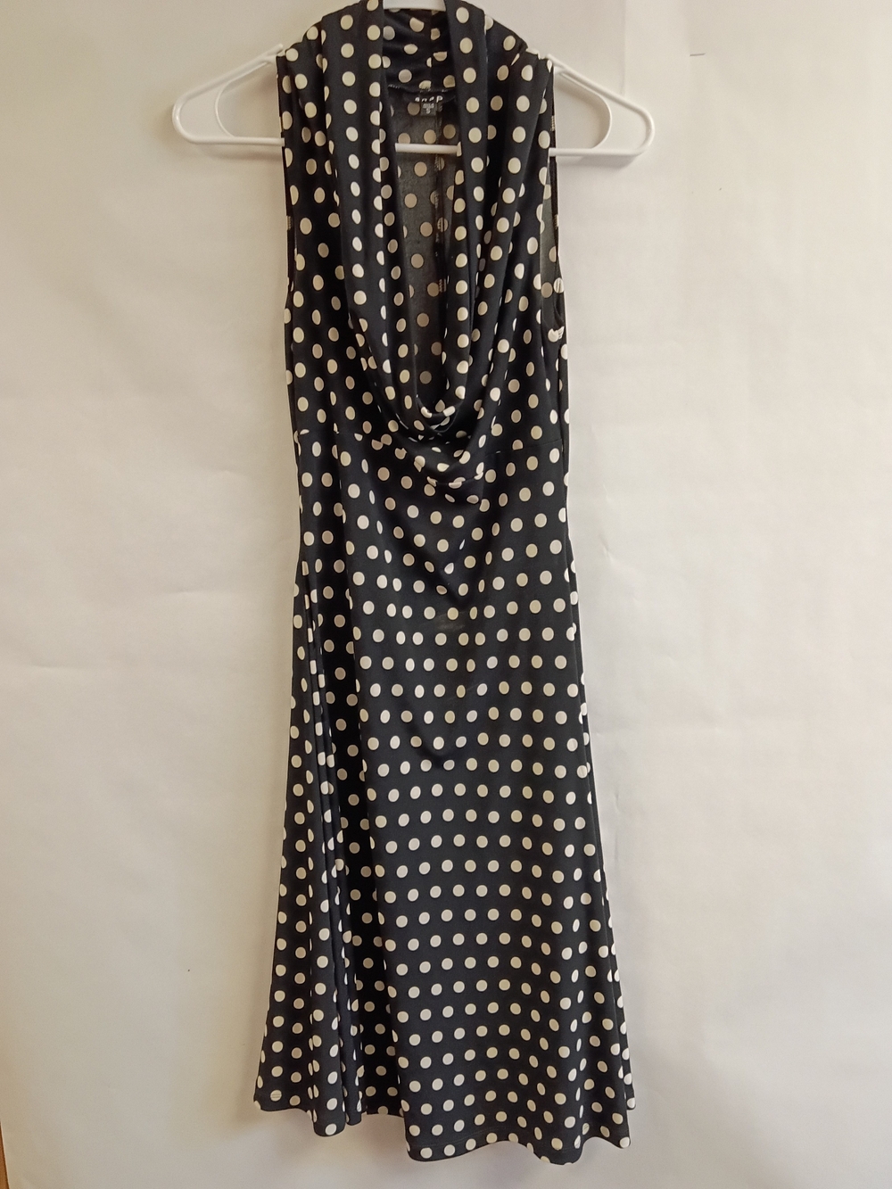 Snap Black and White Polka Dot Cowl Midi Dress